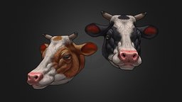 Cow Heads handpainted, lowpoly, hand-painted, stylized