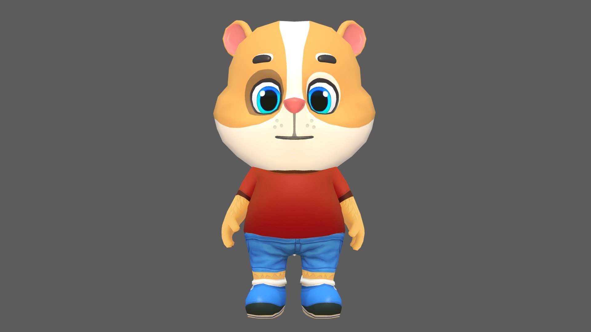 Hamster Guinea Pig Mouse character for games and animations. The model is game ready and compatible with game engines.

Included Files:




Maya (.ma, .mb) - 2015 - 2020

FBX - 2014 - 2020

OBJ

Supports Humanoid Animation:




Unity Humanoid compatible.

Mixamo and other humanoid animation libraries (MoCap).

Removable Tail.

Full Facial and Body Rig for further animation.

The model is lowpoly with four texture resolutions 4096x4096, 2048x2048, 1024x1024 &amp; 512x512.

The package includes 18 Animations:




Run

Idle

Jump

Leap left

Leap right

Skidding

Roll

Crash &amp; Death

Power up

Whirl

Whirl jump

Waving in air

Backwards run

Dizzy

Gum Bubble

Gliding

Waving

Looking behind

The model is fully rigged and can be easily animated in case further animating or modification is required.

The model is game ready at:




3508  Polygons

3502  Vertices

The model is UV mapped with non-overlapping UV's. The shadows and lights are baked in the texture 3d model