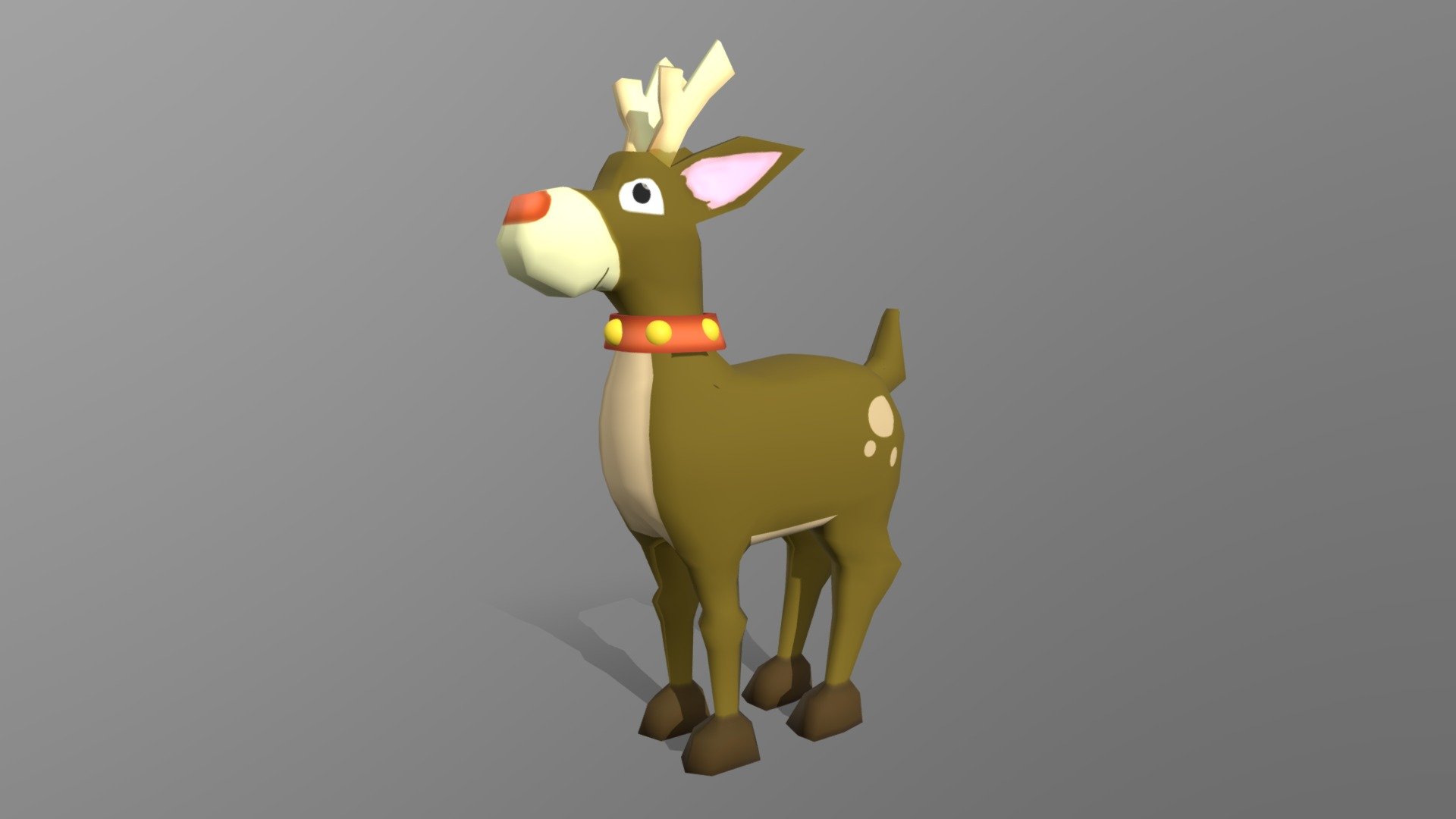 This is a Rudolph 3D model. It is in low poly model. It is made in Autodesk Maya 2018 and texturized with uvs, iluminated and rendered in Arnold 2018. Texture its hand painted in Photoshop. This model can be used for any type of work as: low poly or high poly project, videogame, render, video, animation, film…This is perfect to use it as decoration in a Christmas Scene or for a CHristmas postcard image with other christmas decoration that you could see in my profile too… Also you can use it to 3D printing.

This contains a .fbx file and all the textures.

I hope you like it, if you have any doubt or any question about it contact me without any problem! I will help you as soon as possible, if you like it I will aprecciate if you could give your personal review! Thanks! - Reindeer Rudolph - Buy Royalty Free 3D model by Ainaritxu14 3d model