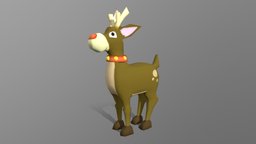 Reindeer Rudolph cute, sled, toy, pet, animals, santa, xmas, deer, snow, mammal, bell, christmas, rudolph, reindeer, nose, moose, character, cartoon, lowpoly, animal, decoration