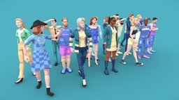 Downtown People Low Poly 3D Characters Pack office, archviz, winter, people, women, collection, nightlife, casual, men, downtown, crowd, lowpoly, low, poly, female, city, male, rigged