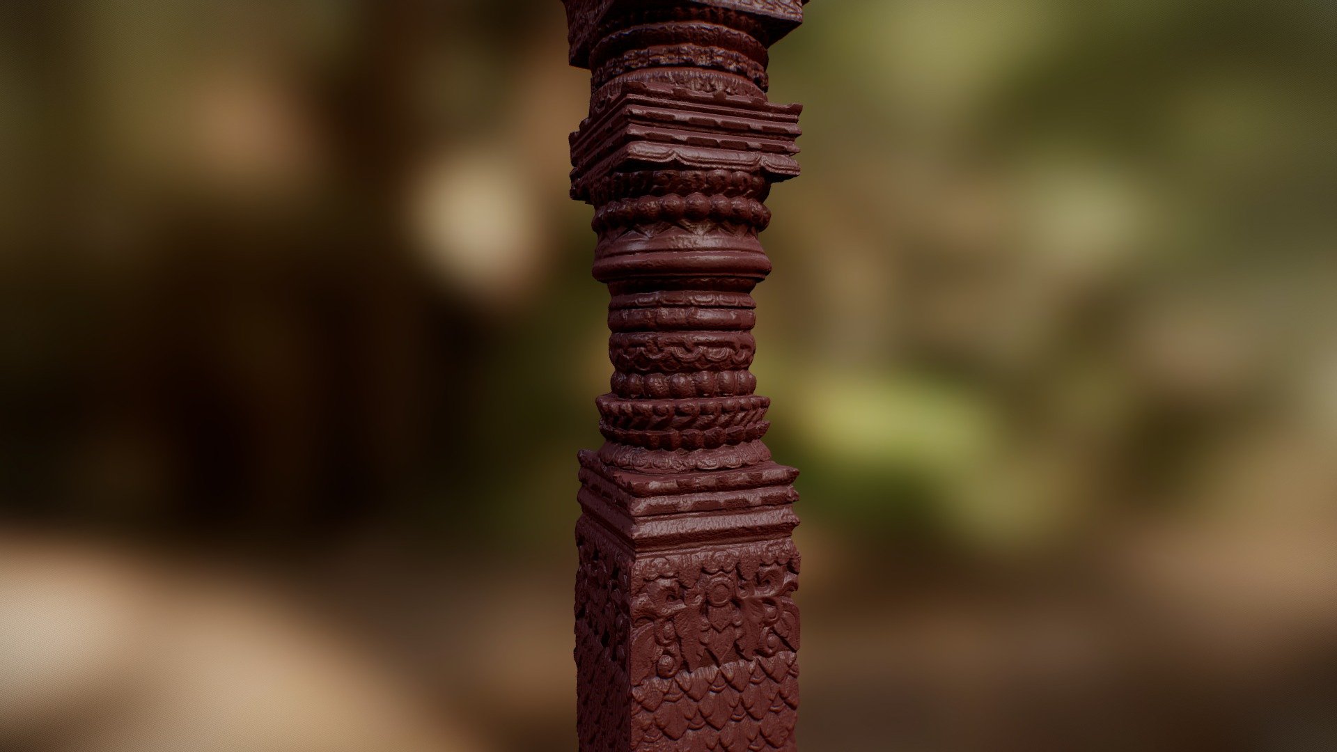 3D scanned nepali column from nepali temple in Westpark, Munich in Germany.

Simplified quad mesh plus normal and AO map baked from high poly tri mesh.
Still need to clean and repair the mesh a little bit 3d model