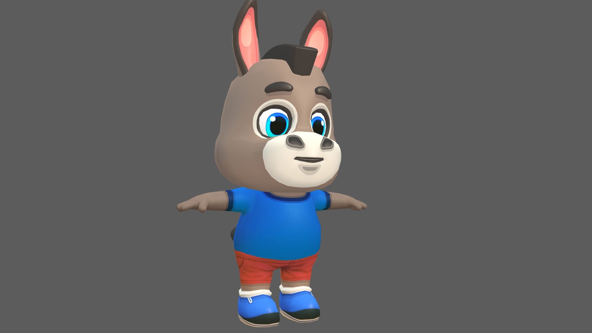 Donkey Mule character for games and animations. The model is game ready and compatible with game engines.

Included Files:




Maya (Source files, Rig) for Unity and Unreal (.ma, .mb) - 2015 - 2020

FBX for Unity - 2014 - 2020

FBX for Unreal - 2014 - 2020

OBJ

Unity Project - Preconfigured Humanoid Rig

Supports Humanoid Animation:




Preconfigured Humanoid Rig &amp; Animation Clips

Unity Humanoid compatible FBX

Mixamo

Low poly model with four texture resolutions 4096x4096, 2048x2048, 1024x1024 &amp; 512x512.

The package includes 20 Animations:




Walk

Run

Idle

Jump

Leap left

Leap right

Death

Skidding

Roll

Crash

Power up

Whirl

Whirl jump

Waving in air

Backwards run

Dizzy

Gum Bubble

Gliding

Waving

Looking behind

The model is fully rigged and can be easily animated or modified if required.

The model is game ready at:




3938 Polys

3946 Verts

UV mapped with non-overlapping UV's. The shadows and lights are baked in the texture 3d model