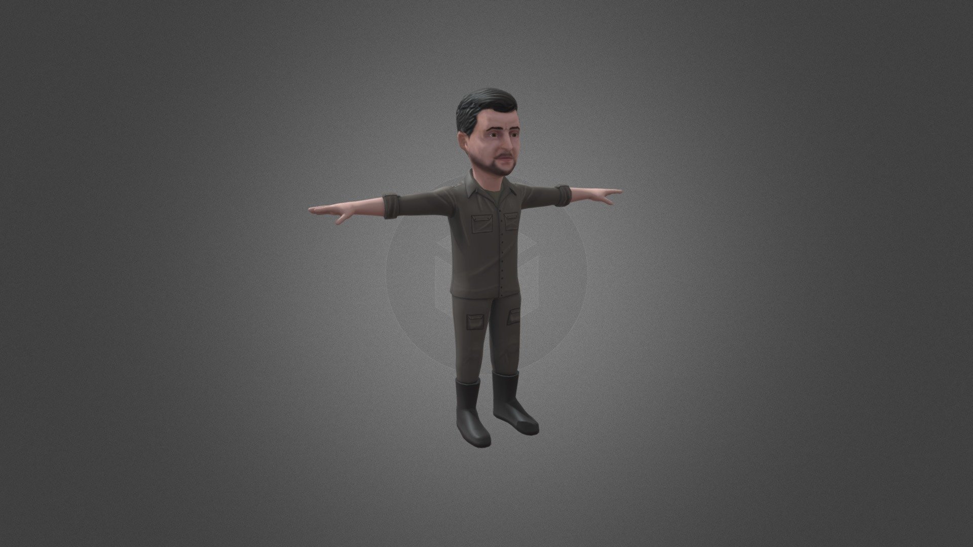 Low poly 3D caricature of Zelensky Vladimir. Rig in T-pose is humanoid mecanim ready. Rig contains additional skinned bones that can be used for facial animations.

Textures are RGB 4K in png format. Can be reduced to 1K without significant decrease to quality. Color map and normal map are included. This model can be used in your projects for commercial purpose.

Number of textures - 2

Texture dimensions - 512*512 px

Number of meshes/prefabs - 1

Types of materials and texture maps (e.g., PBR)  - RGB - Vladimir Zelensky - 3D Political Caricature - Buy Royalty Free 3D model by VinAlex 3d model