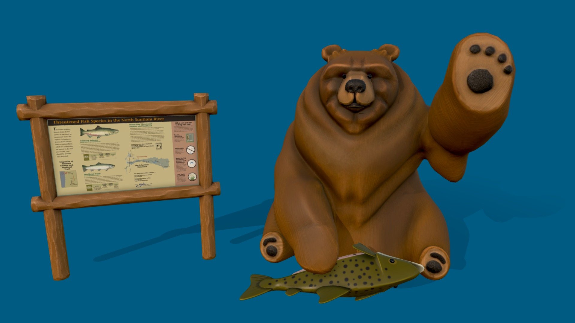 This happy bear snagged himself a King Salmon for dinner! - Expert Fisherman - 3D model by Elijah Sheffield (@ElijahMSheffield) 3d model