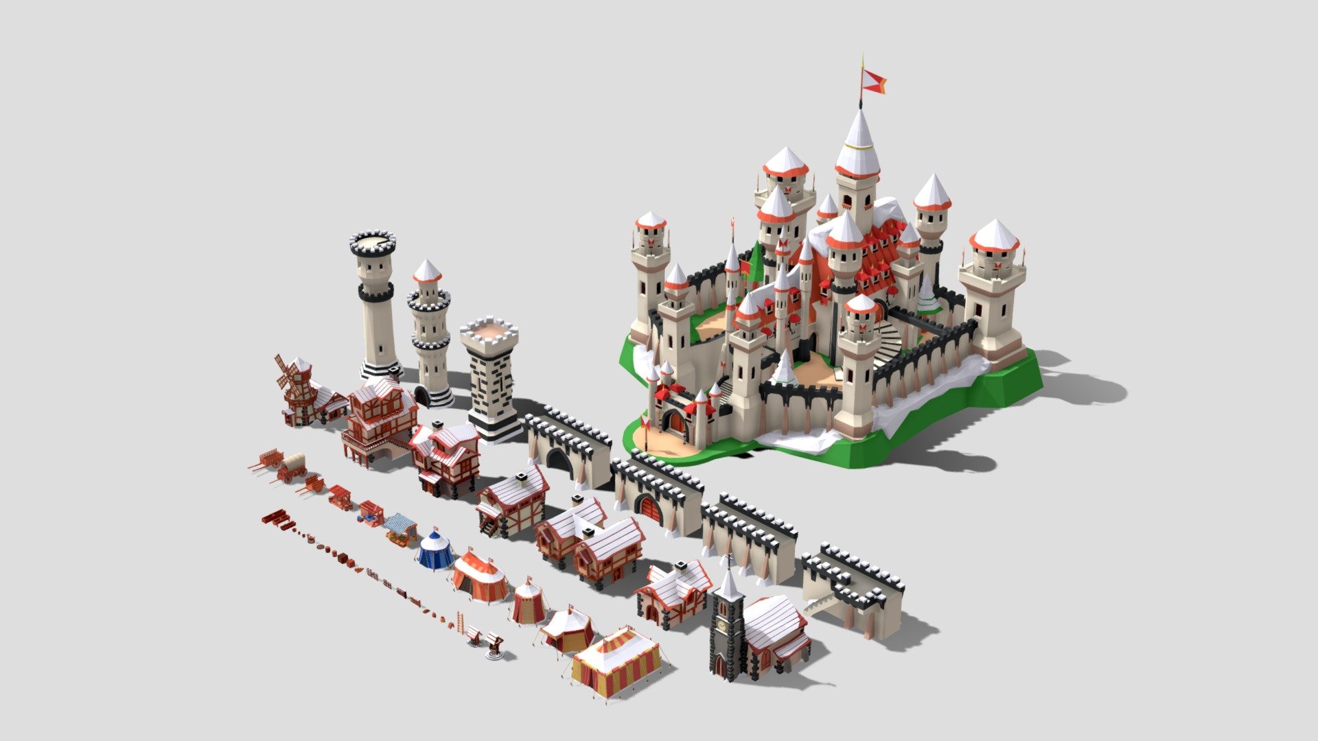 Low poly winter medieval castle and town pack - Low poly winter medieval castle and town pack - Buy Royalty Free 3D model by assetfactory 3d model
