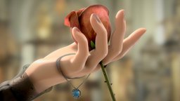 The Rose flower, b3d, sad, vintage, pendant, crystal, rose, noir, stylised, chain, jellyfish, mourning, blender3d, substance-painter