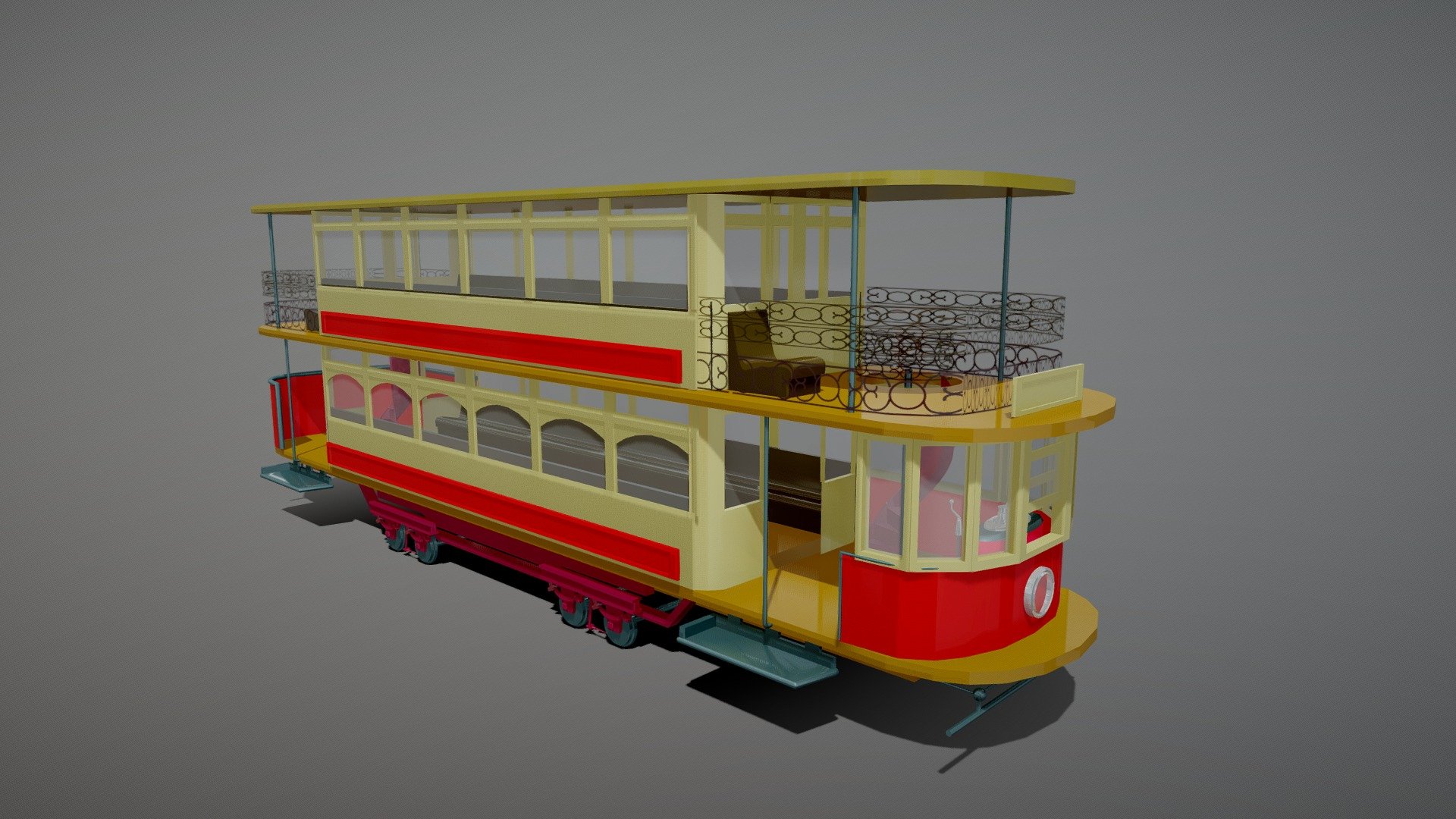 A tram (in North America streetcar or trolley) is a rail vehicle that runs on tramway tracks along public urban streets;  The lines or networks operated by tramcars as public transport are called tramways or simply tram/streetcar. Historically the terms electric street railways and trolley (not meaning trolleybus) were also used in the United States.
    The model allows access to all parts so you can customize it to follow your needs - tramway - Buy Royalty Free 3D model by stereoman (@stereoma) 3d model