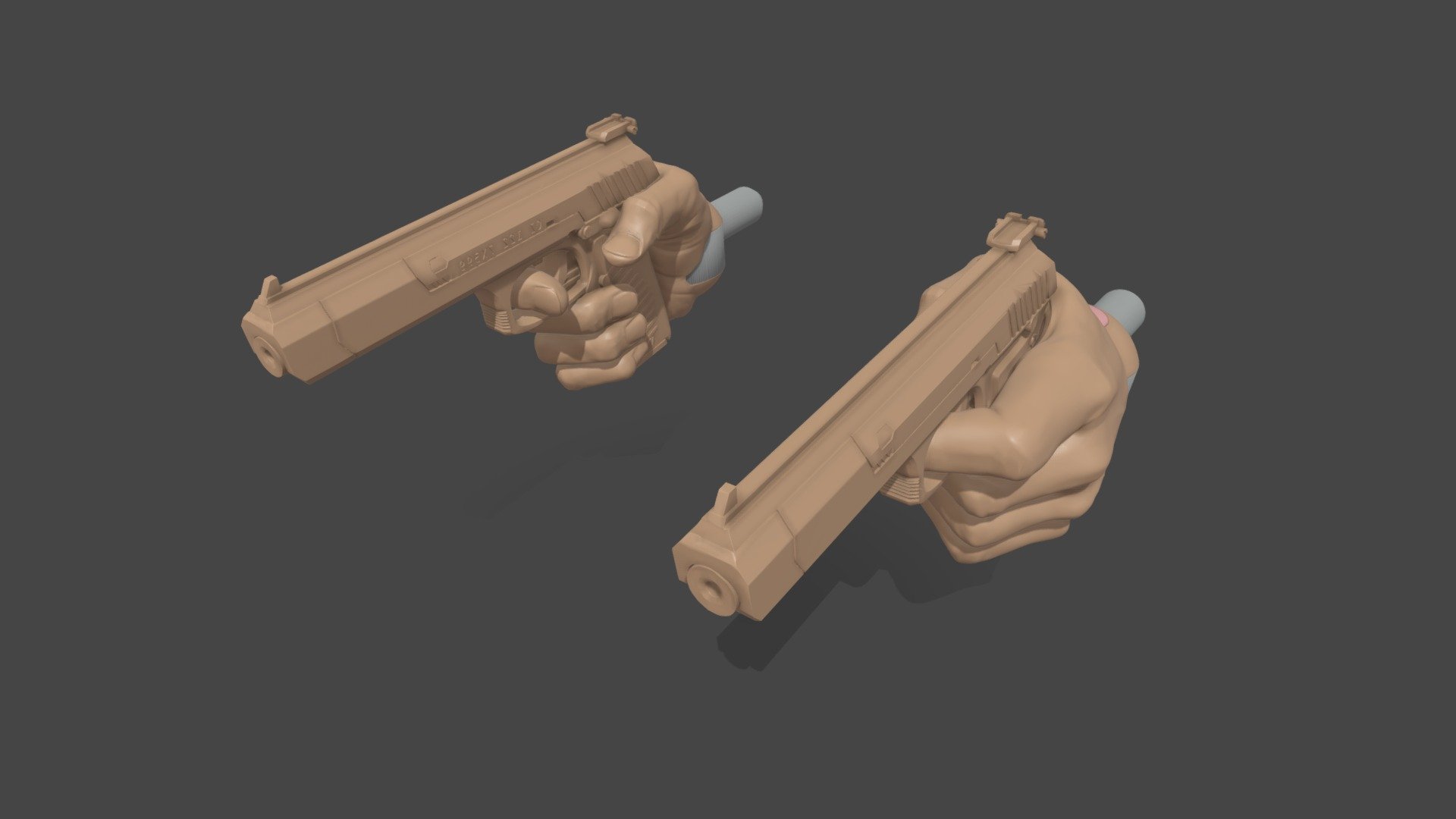 A pair of Articulated Gun Hands for 3D printing.  These parts are scaled for a 6
