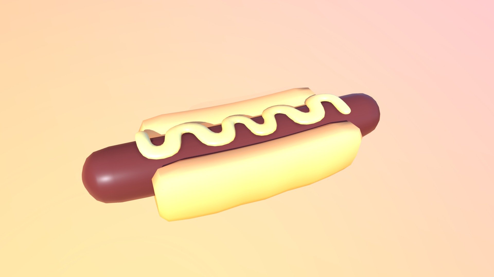 Stylized hotdog with bun, sausage, mustard.
One texture 3d model