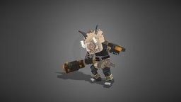 Rock Shield Hilichurl fanart, humanoid, pixel-art, blockbench, low-poly, minecraft, 3d, art, voxel, model, genshin, genshinimpact, hilichurl