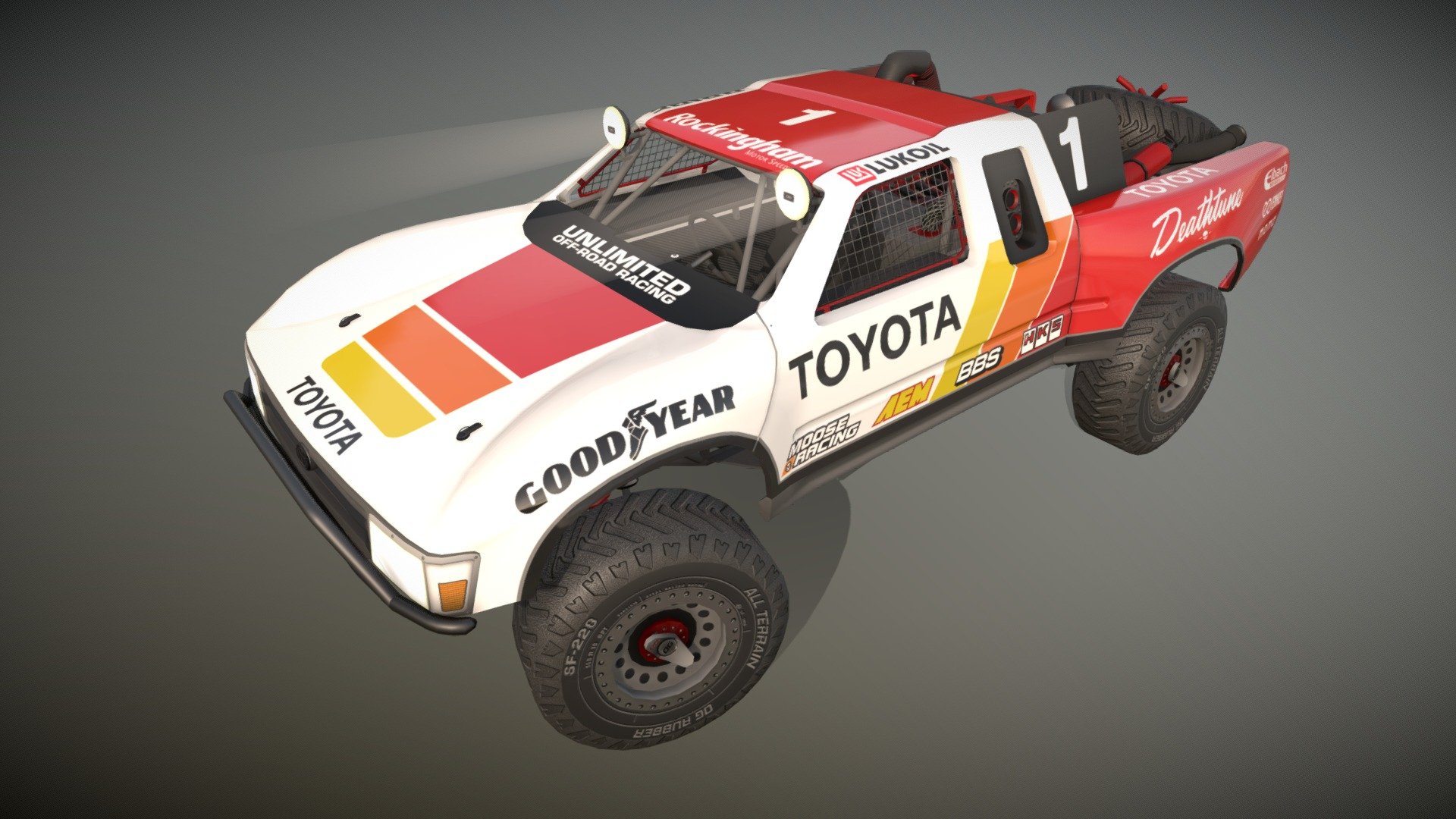 Low poly model. HQ interior. Optimized textures. Baked AO. Body - 1mat. 2048 texture. Wheels - 1mat. 512 texture - Toyota Baja Trophy Truck - 3D model by Главмеш (@glavmesh) 3d model