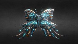 Cyber scifi butterfly (2.5D) cyber, detailed, butterfly, boss, character, game, lowpoly, scifi, gameready