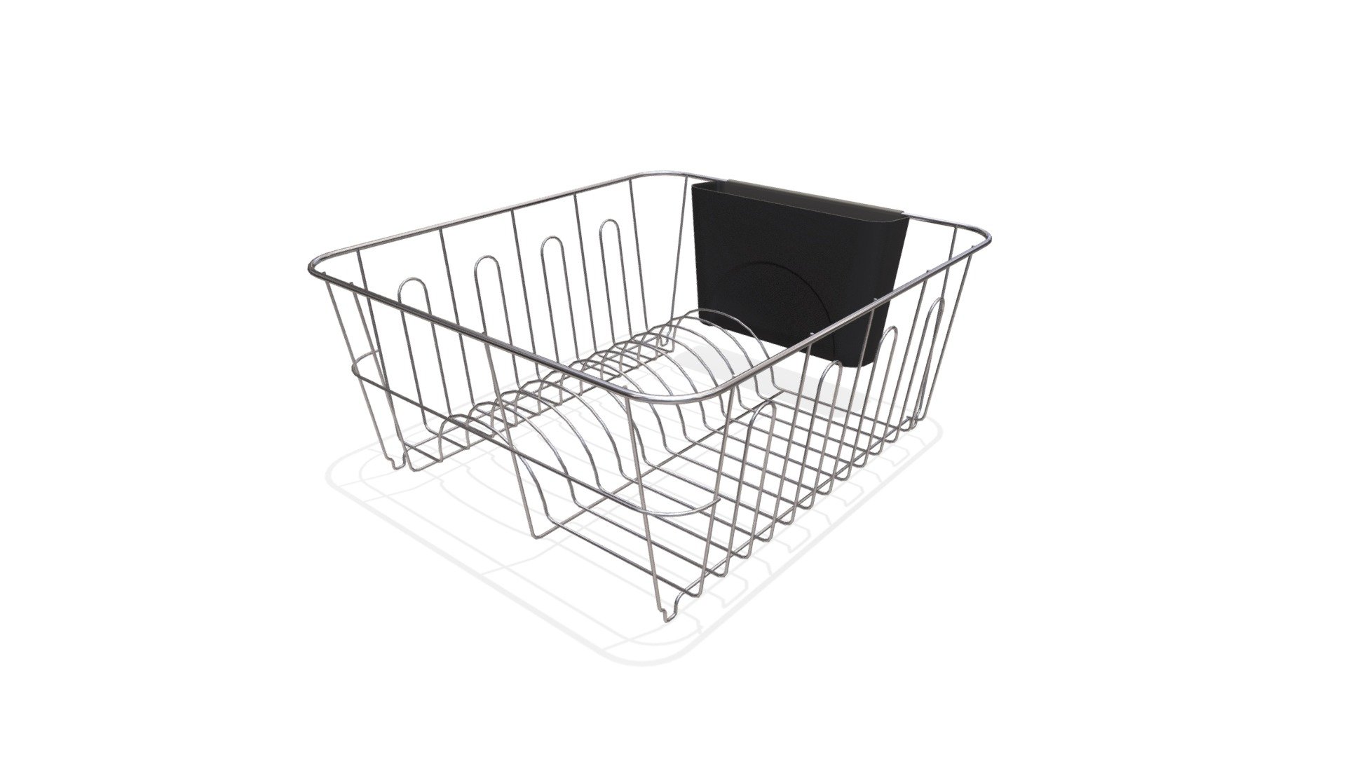 A simple dish rack suitable as a prop for kitchen scenes. Comes with a platic container to hold cutlery.

The two materials (metal and plastic) are simple and do not include textures 3d model