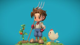 Harvest Moon A Wonderful Life mark, cute, boy, nintendo, chicken, color, farming, colorful, harvestmoon, low-poly-character, stylizedcharacter, teaparty, harvest-moon, man, test, animal, stylized