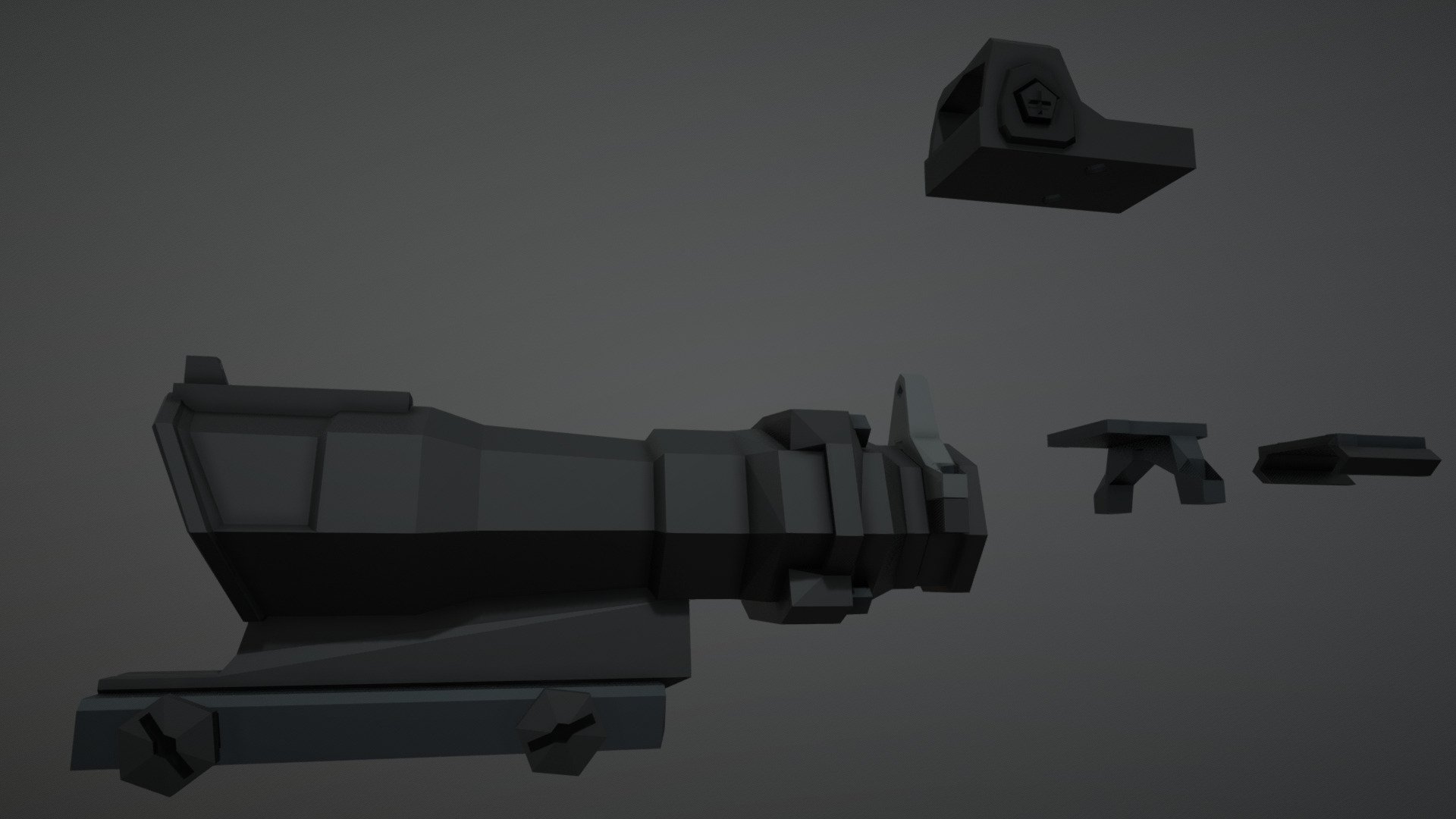 Low-Poly model of an Advanced Combat Optical sight (ACOG), particularly the Trijicon TA01M4A1, as well as the Trijicon RMR, a compact reflex sight intended for mounting onto scopes as a backup sight, and on pistols as a compact sight, with a mount for the ACOG scope and one for picatinny rails 3d model