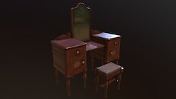 Antique Vanity desk, antique, props, old, vanity, substancegameart, substancepainter, chair, wood