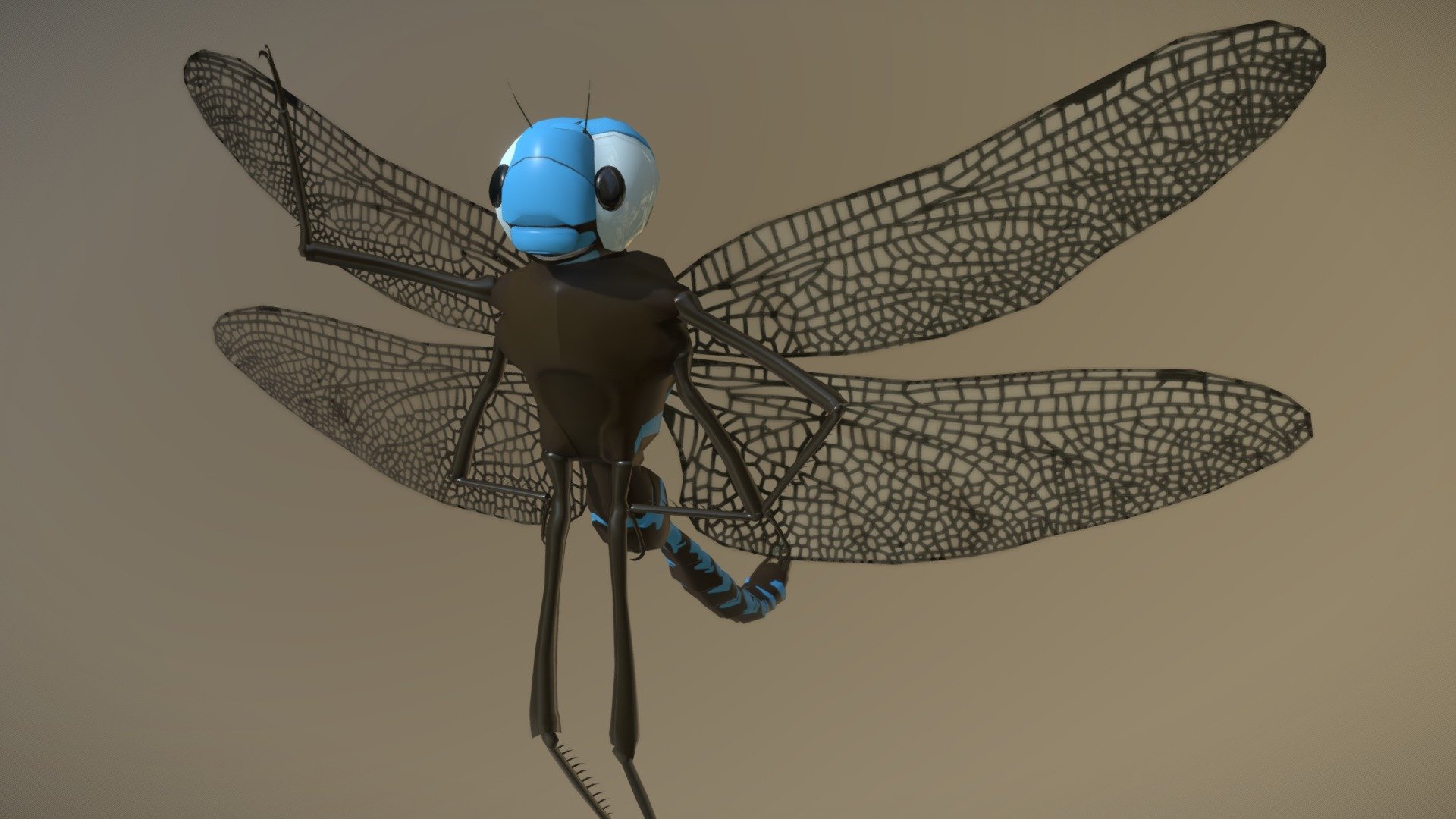 Experimenting with a more cartoonish look to counter the realistic dragonfly I did a while back 3d model