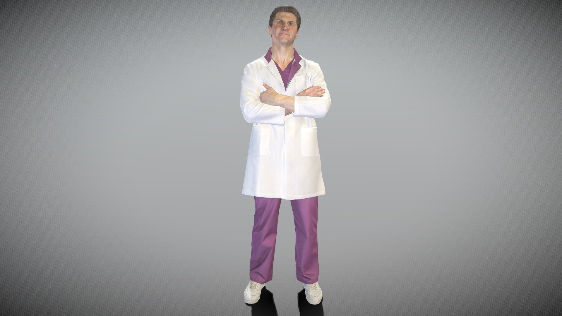 This is a true human size and detailed model of a adult man of Caucasian appearance dressed in a uniform of a surgical doctor. The model is captured in casual pose to be perfectly matching to variety of architectural visualization, background character, product visualization, e.g. advert banners, professional products/devices presentations, VR/AR content etc.

Technical characteristics:




digital double 3d scan model

decimated model (100k triangles)

sufficiently clean

PBR textures: Diffuse, Normal, Specular maps

non-overlapping UV map

Download package includes Cinema 4D project file with Redshift shader, OBJ, FBX files, which are applicable for 3ds Max, Maya, Unreal Engine, Unity, Blender, etc. All the textures you will find in the Tex folder, included into the main archive.

You may find some of our 3d models in free access on SketchFab https://sketchfab.com/deep3dstudio/collections/sample-basic-3d-models

New 3d models every day - Smiling male doctor with crossed arms 320 - Buy Royalty Free 3D model by deep3dstudio 3d model