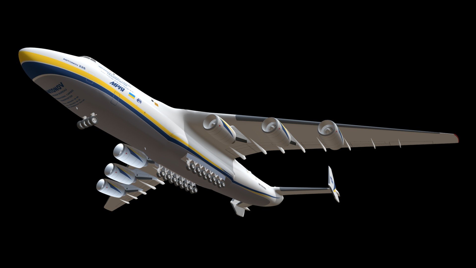 Quality 3d model of the Antonov An-225 Mriya, the world's largest and heaviest aircraft.

Included Formats:

3ds Max

Lightwave

Softimage

3DS

OBJ - Antonov An-225 Mriya - Buy Royalty Free 3D model by 3DHorse 3d model