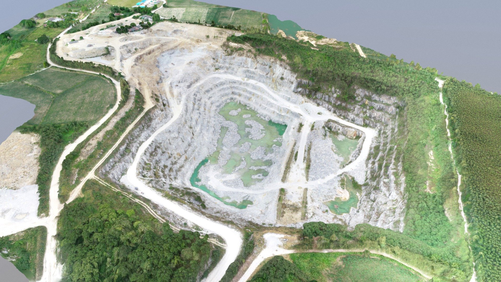 Mining open pit for aggregate production to support construction industry. 

Generated from Drone-Photogrammetry - A quarry - Open-Pit Mining - 3D model by aec_mbi_thailand 3d model