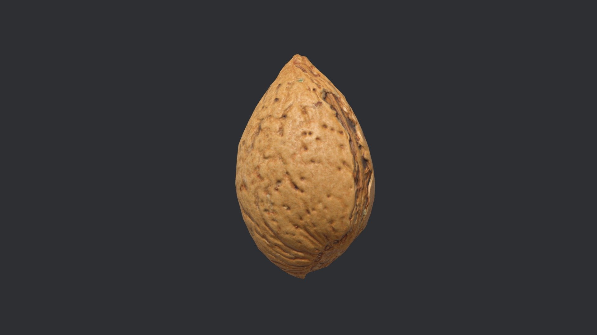 Photogrammetry model of an unshelled almond.

The model has three base levels of detail, optimized into triangles with clean UVs.

LOD1 = 20,480 tris,

LOD2 = 1,280 tris,

LOD3 = 320 tris.

The model has 4K PNG textures (Albedo, Normal, Ambient Occlusion, Roughness and Gloss). All levels of detail share the same textures except for the Normal, where each LOD has a unique Normal map.

Lod 2 used for 3D preview with 1K JPG textures.

Real world scale 3d model