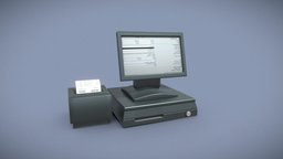 Cash Register computer, system, pc, cash, pos, reception, register, receipt, cartoon, blender, noai