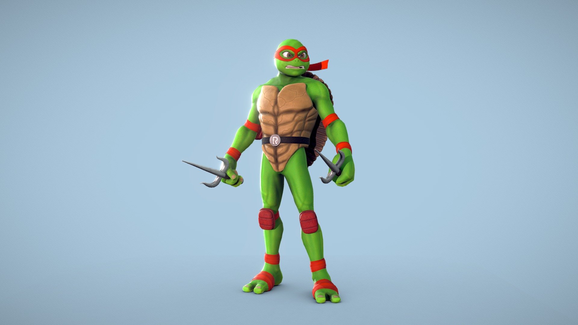 Raphael from the TMNT universe updated to my own stylized style.

Take a look of the Teenage mutant ninja turtles collection.

This model includes an A-pose version to get rigged and the High poly version of the body 3d model