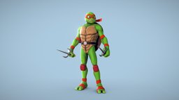 Raphael Ninja Turtle turtle, ninja, gameprop, tmnt, optimized, charactermodel, stilized, ninjaturtles, teenagemutantninjaturtles, games-model, ninja-weapon, animation-character, teenage-mutant-ninja-turtles, cartoon, lowpoly, animationprop