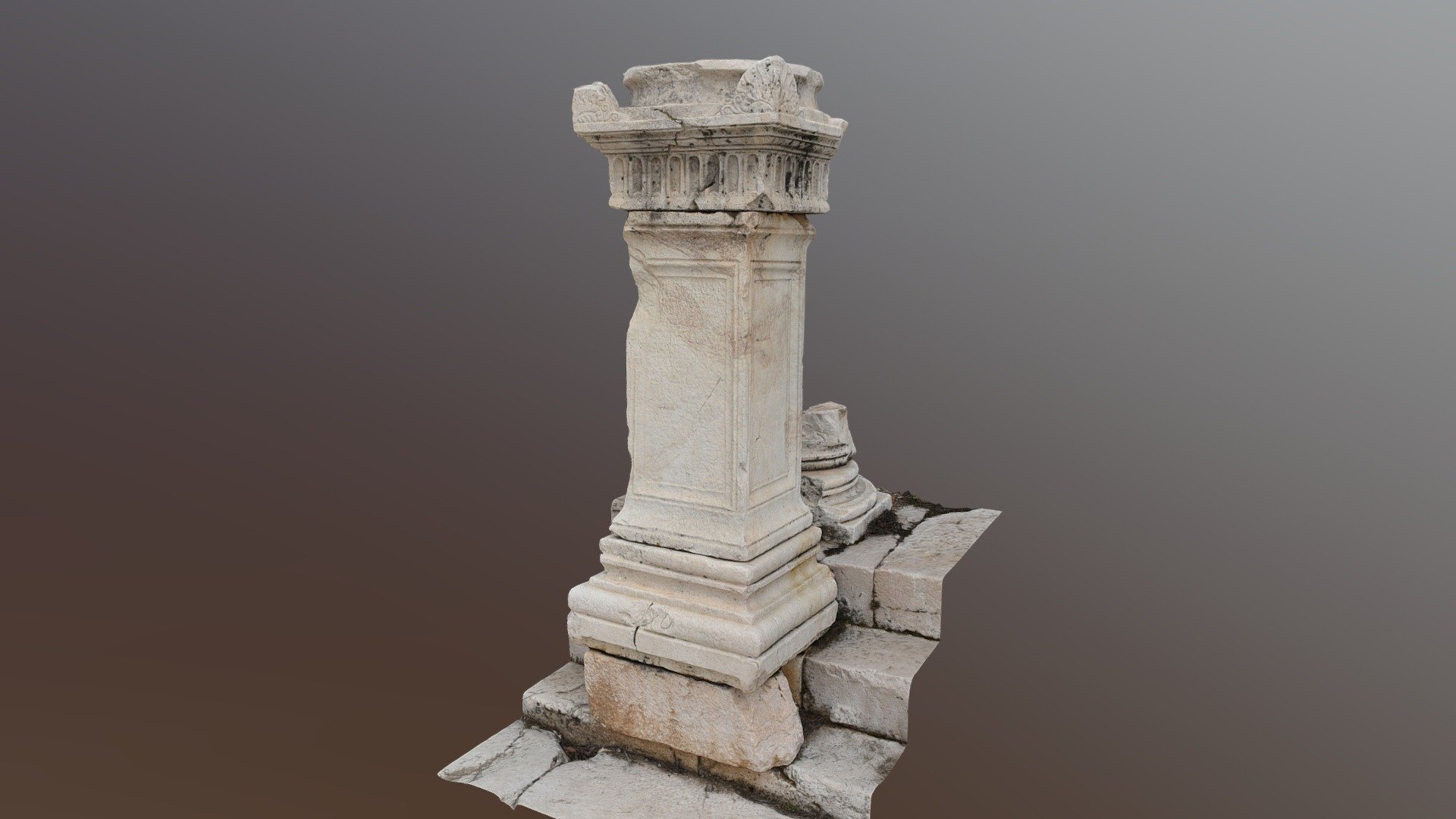 Pillar with a pedestal for a statue in ancient greek city of Sagalassos.

Located next to this pillar: https://skfb.ly/oEvOZ

Wikipedia page: https://en.wikipedia.org/wiki/Sagalassos

Location: https://goo.gl/maps/e1MP3nhmRWrwmQB26

Panorama: https://goo.gl/maps/2LQPyYdqG6pWYbtk6 - Pillar with a statue pedestal in Sagalassos - Buy Royalty Free 3D model by Mikhail Volkov (@mgv) 3d model