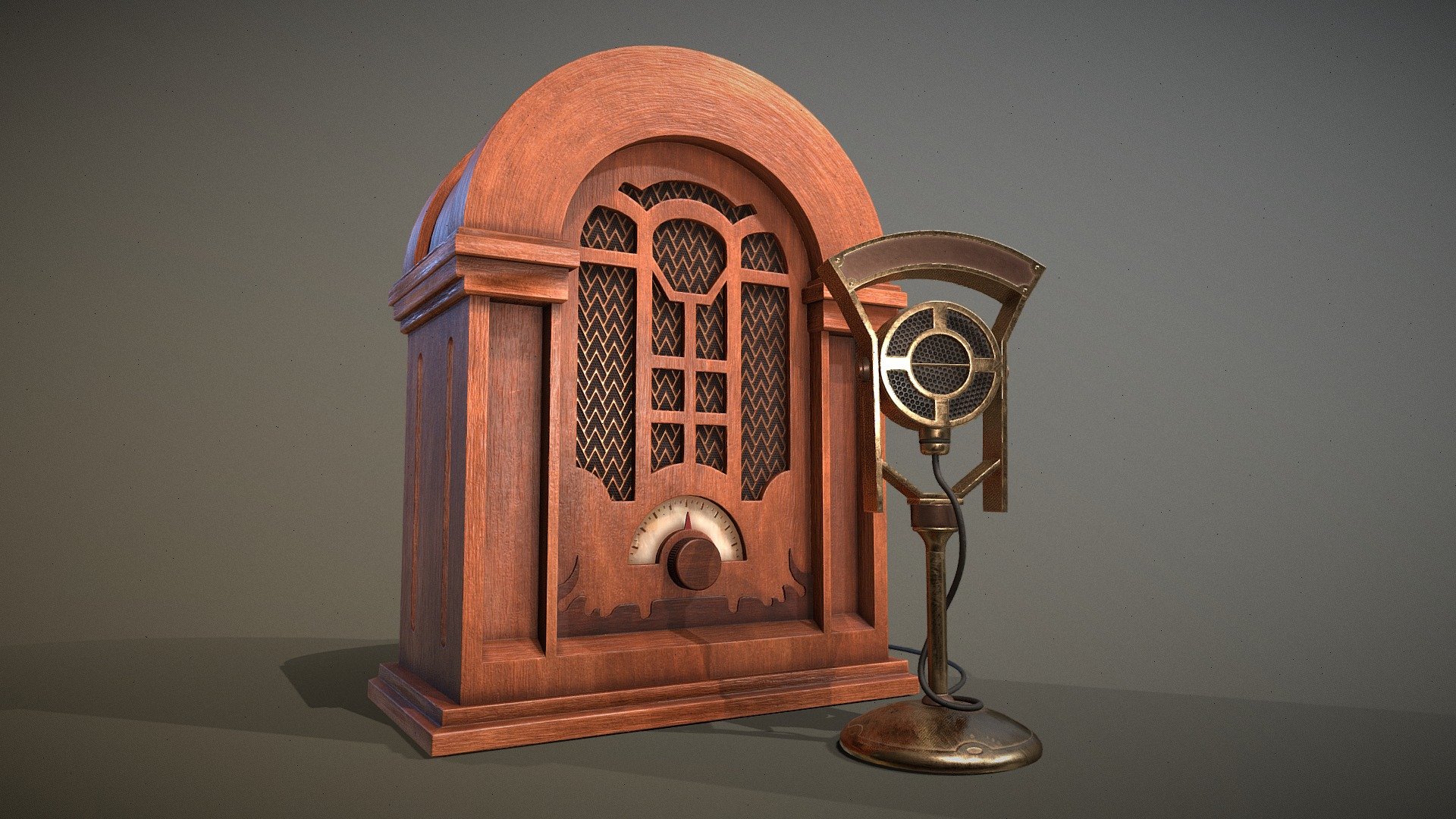 An old radio transmitter with a bronzen microphone. Perfect for game development as its low-poly with PBR texturing 3d model