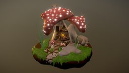 Mushroom House forest, cute, mushroom, set, houses, fae, mystical, fairy, pixie, dollhouse, diorama, old, magical, oldman, fantasty, forestry, snoring, magick, fairies, mushrom, 3ddiorama, dioramas, model, house, fantasy, magic