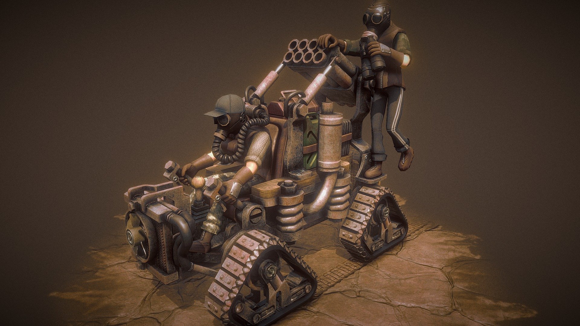 A Post-apocalyptic style mobile Katyusha-multiple-rocket crew with salvaged vehicle.

I did this on and off over the course of a couple of weeks. 
modelled in maya 2018 textured in substance painter 2 - Apo'Katyusha - 3D model by Glennosaurus (@ghilby) 3d model
