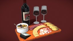 Charcuterie board for OnCyber spaces food, wine, dinner, cheese, winebottle, charcuterie, cheeseboard, olives