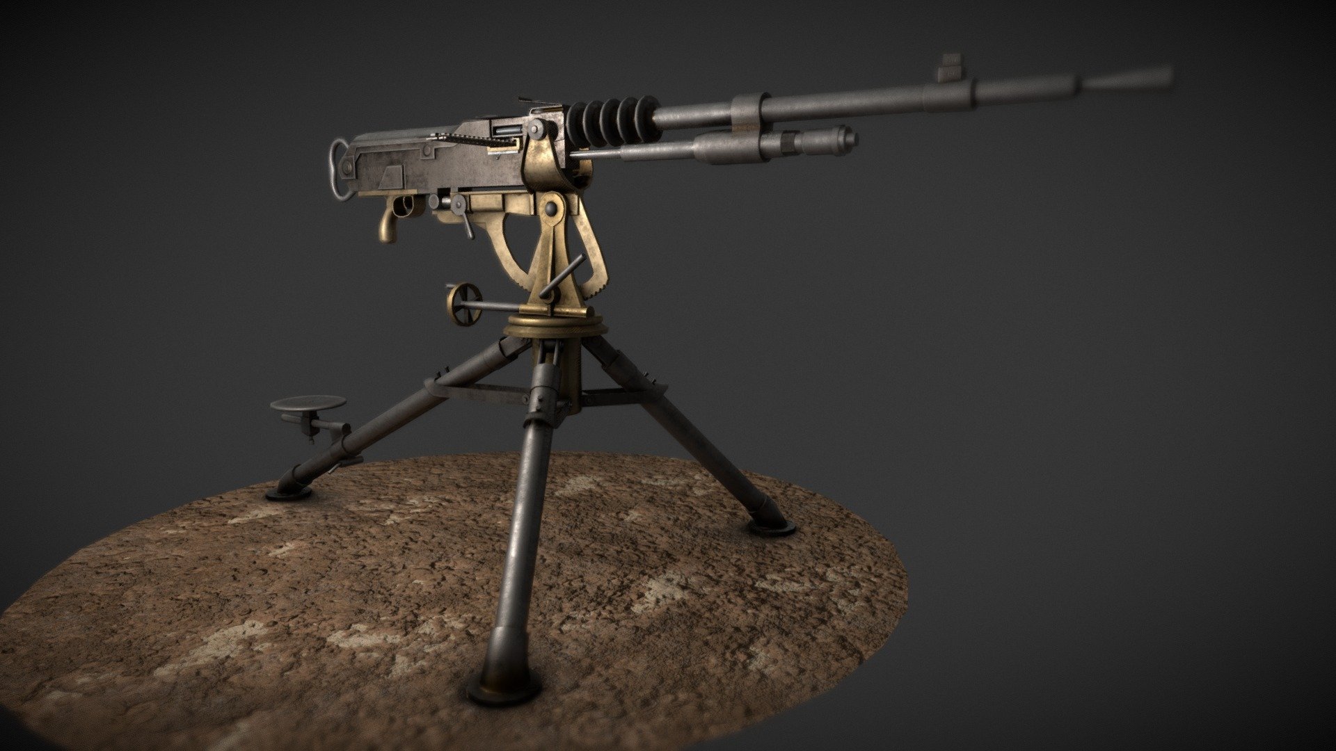 The Hotchkiss Mle 1914 was a mass produced weapon for the WW1, established by Benjamin Hotchkiss and produced in France by  Hotchkiss et Cie.

It's a medium machine gun, therefore it's a static gun and can only be used on tripod or mounts due to its weight.

My model is heavily inspired by this reference

Wiki Page

Further information From Forgotten Weapons

Made with Blender &amp; Substance Painter in a week 3d model