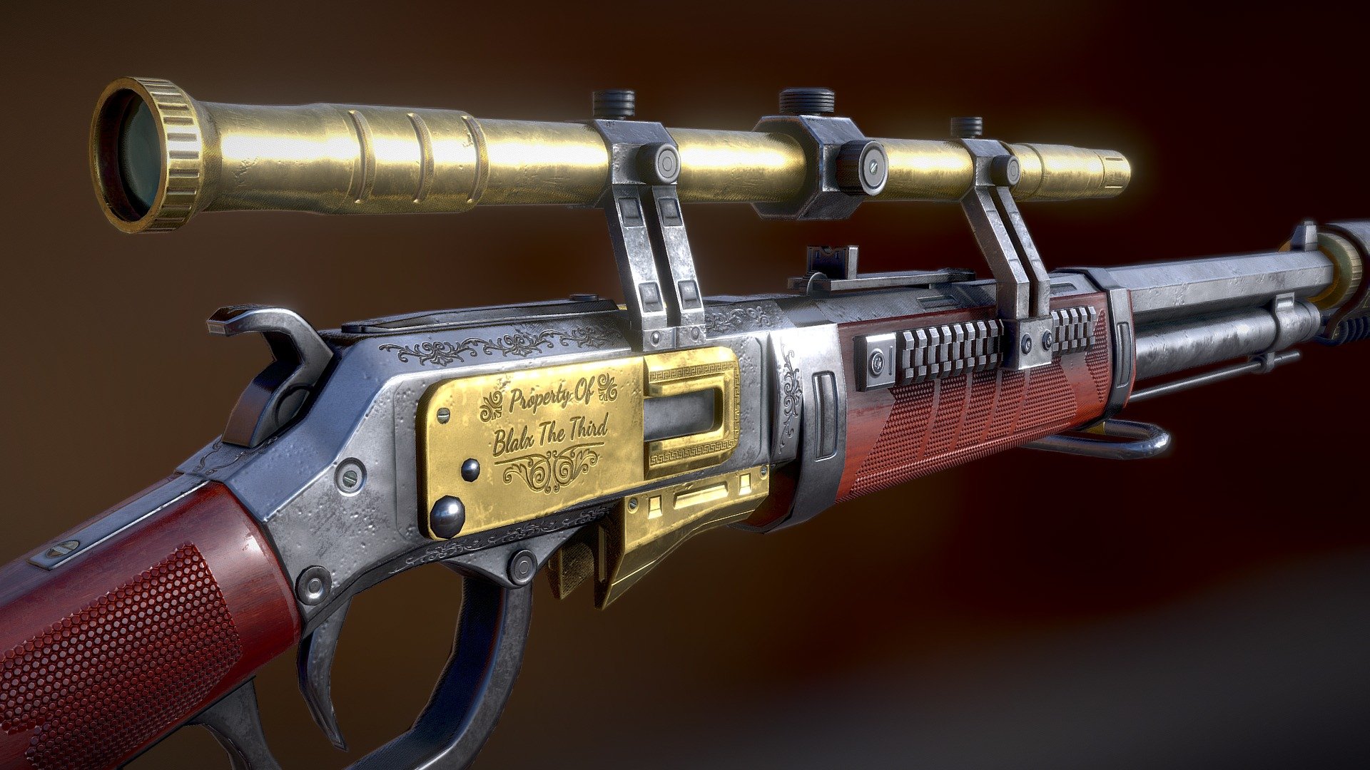 Game ready featuring 4k PBR textures for the main weapon and separated texture sets for the leather saddle, bullets and scope.

Total Polycount 15964 Tris without silencer (23,332 tris with silencer and it's leather wrapping)

Modeled in blender and textured in Substance painter 3d model