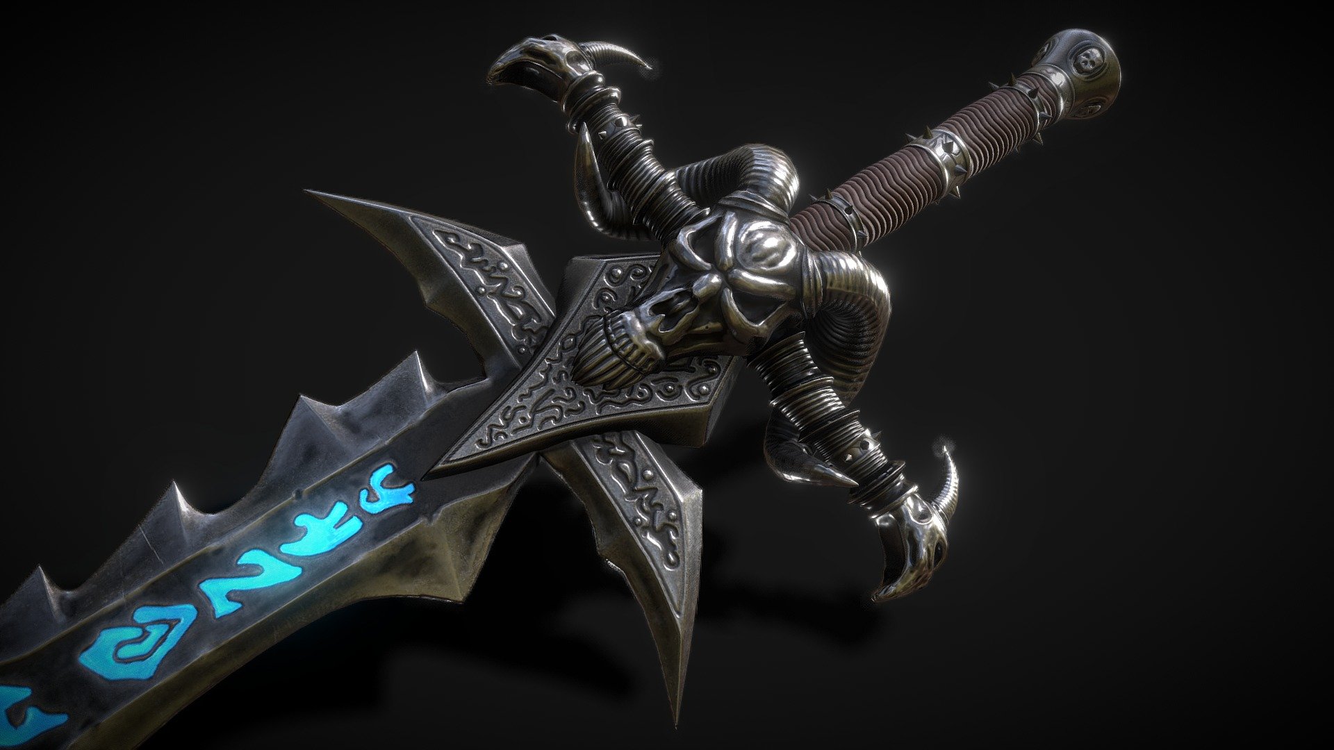 This is the 3d model of frostmourne sword, for use in animations, renders, games, printing&hellip; etc.

The rar files contains various file formats: 




.blend




Specifications:





Vertices: 7251

Polygons: 13818

Materials: 1

Textures: 6



Model including all PBR textures set.(512 - 4k)




Diffuse/Albedo

Metallic

Roughness

Normal(OpenGL, Direct x) 

Height 

Ambient Occlusion

The .blend file is the original version prepared to render.

Feel free to ask any question or request modifications.
Visit my profile to find more products.


Created in blender, Substance painter - Frostmourne - Buy Royalty Free 3D model by (v•Ä•₼.P•†•R•È) (@nagi2427) 3d model