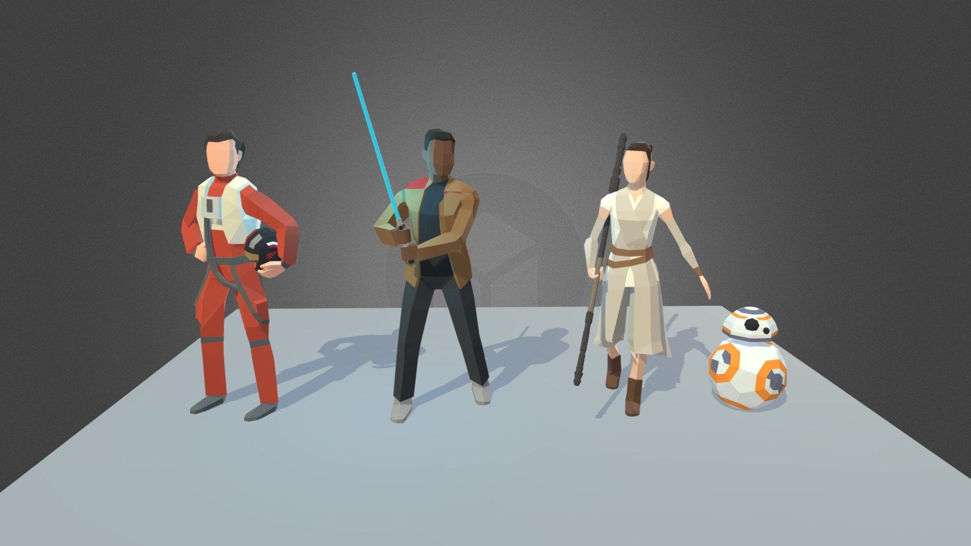 Fanart of Star Wars: The Force Awakens characters in low poly style - The Force Awakens Lowpoly - Download Free 3D model by Fi Silva (@fisilva) 3d model