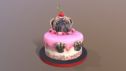 Pug Cake cake, dog, puppy, birthday, head, scanned, pug, paw, sprinkles, photogrammetry