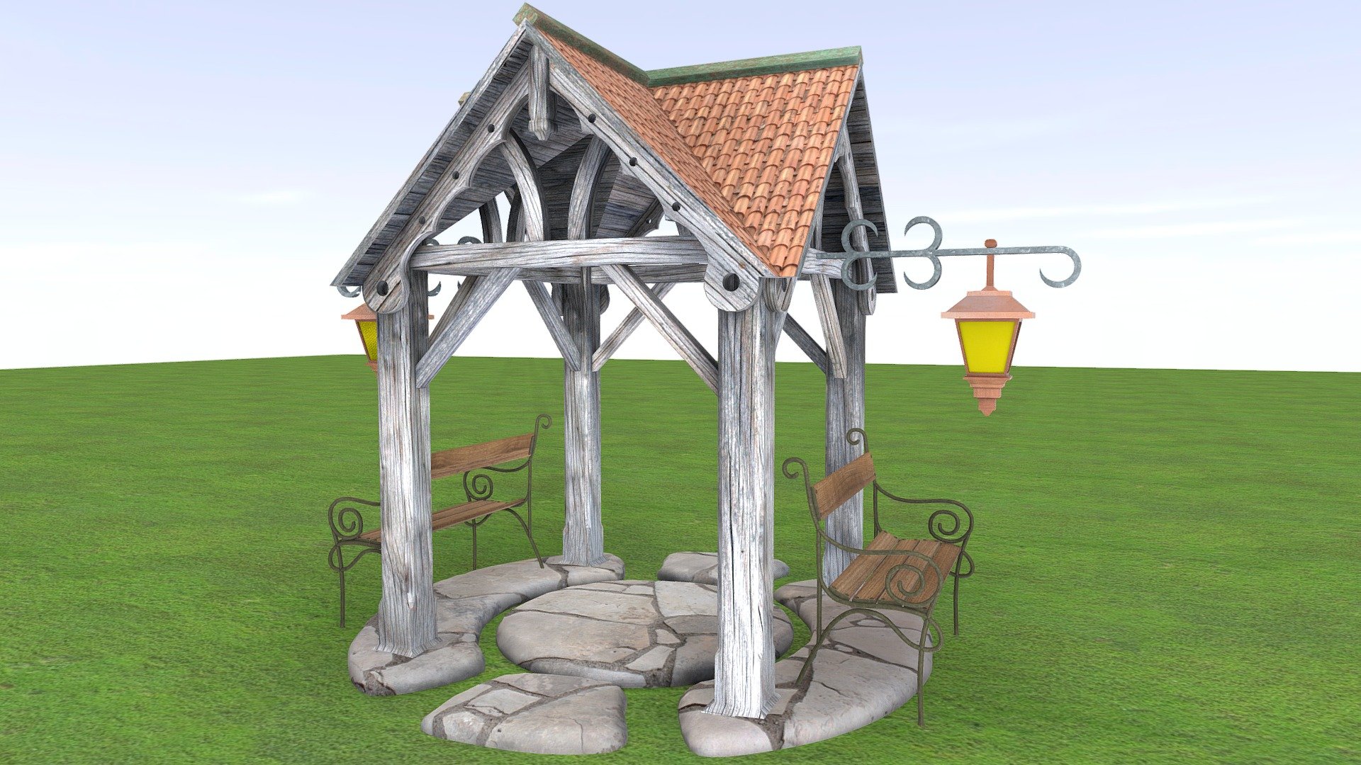 Gazebo, benches, lamps, stone pavers are separate objects

Quads Clean Topology

Low Poly

No overlapping logical UV map

Baked textures 8K (baked diffuse, normals, Specular, ao)

FBX, Obj, gITF, USDZ

PBR or Classic

Please ask for any other questions

*ToS



Our models’ derivative versions (changing the texture or the form) can be used and resold on any platform providing it doesn’t resemble the original (Minor tweaks are not accepted).



You can use our items as you wish in any video and published media production



You can use our items “as is” in your games providing source files can’t be downloaded



You can use our items “as is” in your projects commercially and non commercially providing our item is not the main item you are selling



The rest of the usage is subject to Standard Licensing*


 - Garden Gazebo - Buy Royalty Free 3D model by 3dia 3d model