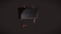 Silent Hill sign sign, normalmap, normal, silenthill, lowpolymodel, lowpoly, gameasset