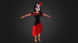 Mexican Girl girl, cartoon, animated, rigged