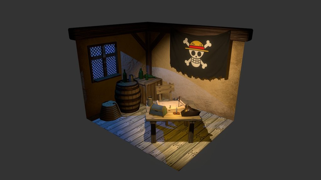 Hi, 
this is a Pirat Tavern for my last year exam.
Modelized on Maya, hand textured with Photoshop (with some help from Substance Painter).
The One Piece flag is here for the joke =)
C&amp;C are welcome - Scene Taverne Pirate - 3D model by Barata Jonathan (@tij) 3d model