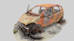 Burned Destroyed Car Scan Abandoned wheels, small, rusted, ready, cgi, destroyed, crashed, highress, 16k, burned, photoscan, game, pbr, lowpoly, scan, car, door