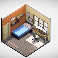 Broadcasting Rooms Isometric bedroom, vray, stylised, lowpolygon, isometric, roomset, texture-baking, 3dsmax, interior