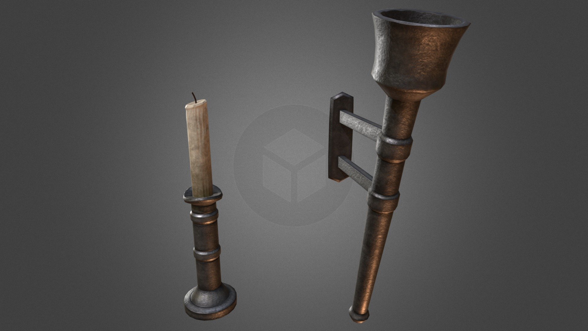 Candle and torch - 3D model by Thomas Hainsworth (@ThomasHainsworth) 3d model