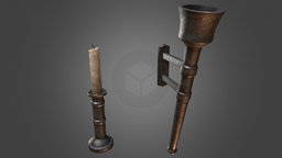 Candle and torch torch, university, prop, medieval, substance, 3d, substance-painter