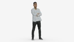 Man In White Jacket Black Pants Converse 0532 style, white, people, jacket, clothes, pants, miniatures, realistic, character, 3dprint, model, man, human, male, black