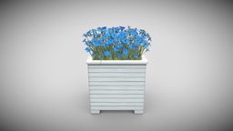 Public Plant Pot Wood-Version (Blue Flowers)