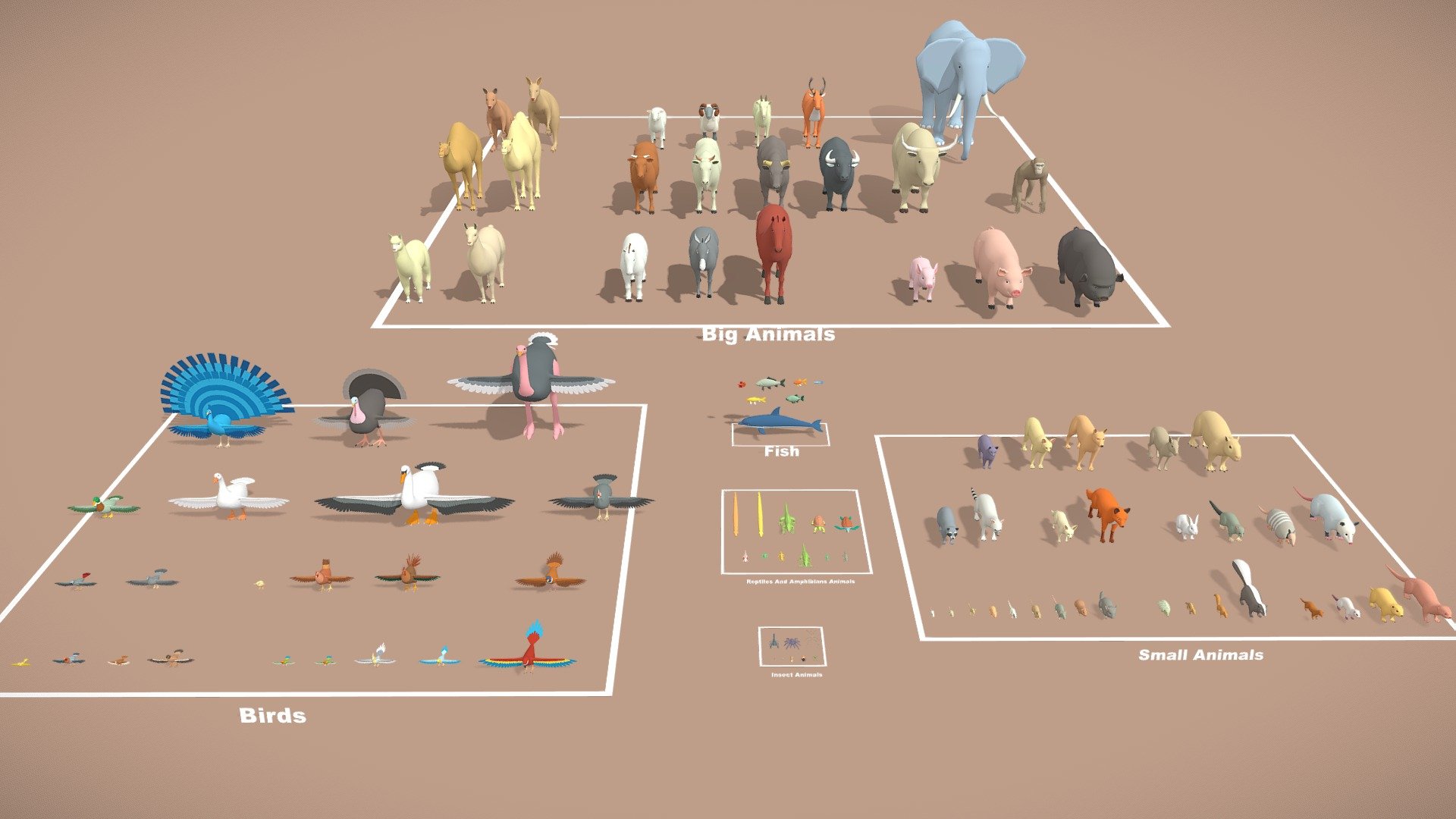 The ultimate collection of most popular domestic animals base meshes is here! The collection is suitable for game projects, cartoons, print models…



Small parts:





Birds lowpoly : https://sketchfab.com/3d-models/birds-lowpoly-animals-pack-e5cfa9f042f44ffaa6ddc6e39a24d03e

Small Animals lowpoly: https://sketchfab.com/3d-models/small-animals-lowpoly-animals-pack-afade60c9bc148a59fbc7186ca860276

Big Animals lowpoly: https://sketchfab.com/3d-models/big-animals-lowpoly-animals-pack-af3f9a4d90104353b9f93920bf9584b9

Reptiles, Amphibians lowpoly: https://sketchfab.com/3d-models/reptiles-amphibians-lowpoly-animals-pack-5ae0099cf8d04b07abd13b9e4b97ed4e

Insect lowpoly: https://sketchfab.com/3d-models/insect-lowpoly-animals-pack-928928b5bd4f492d914b8bcbe0394662

Fish lowpoly: https://sketchfab.com/3d-models/fish-lowpoly-animals-pack-6b83a0562b624465bd9cf54491323f52


Buy large collections to save more than buying small


Contact me for support. Hope to receive feedback from everyone. Thanks
 - Animal Collection Lowpoly - Pack 100+ Assets - Buy Royalty Free 3D model by DuNguyn - Assets store (@nguyenvuduc2000) 3d model